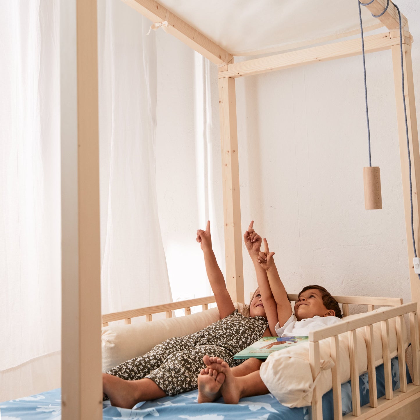 bambini indicano telino cielo nabè per copertura baldicchino in legno per letto montessori nabè