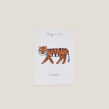 Stampa illustrata a tema natura con l'immagine di una tigre.